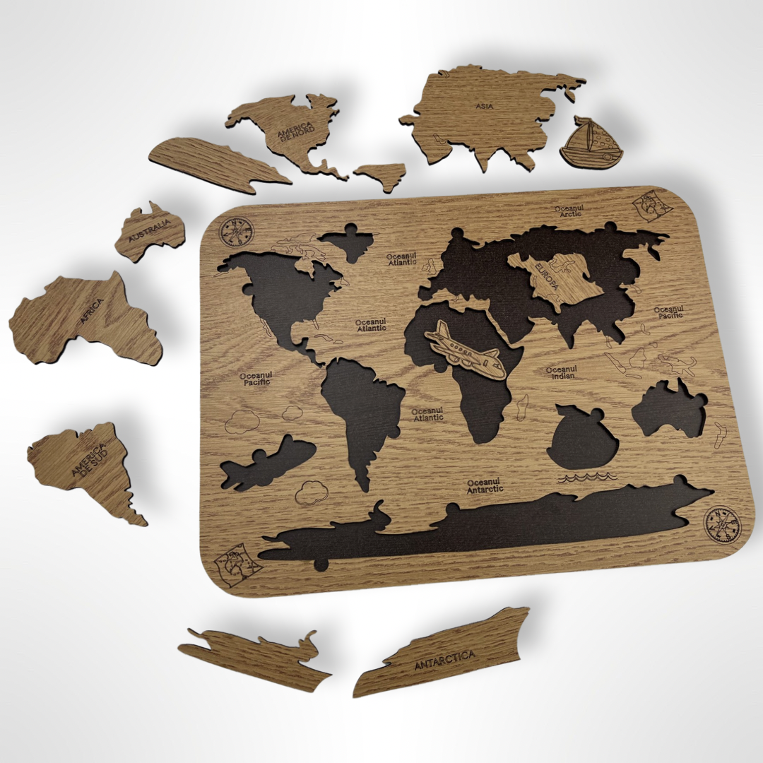Continente si oceane, Harta lumii, puzzle 3D