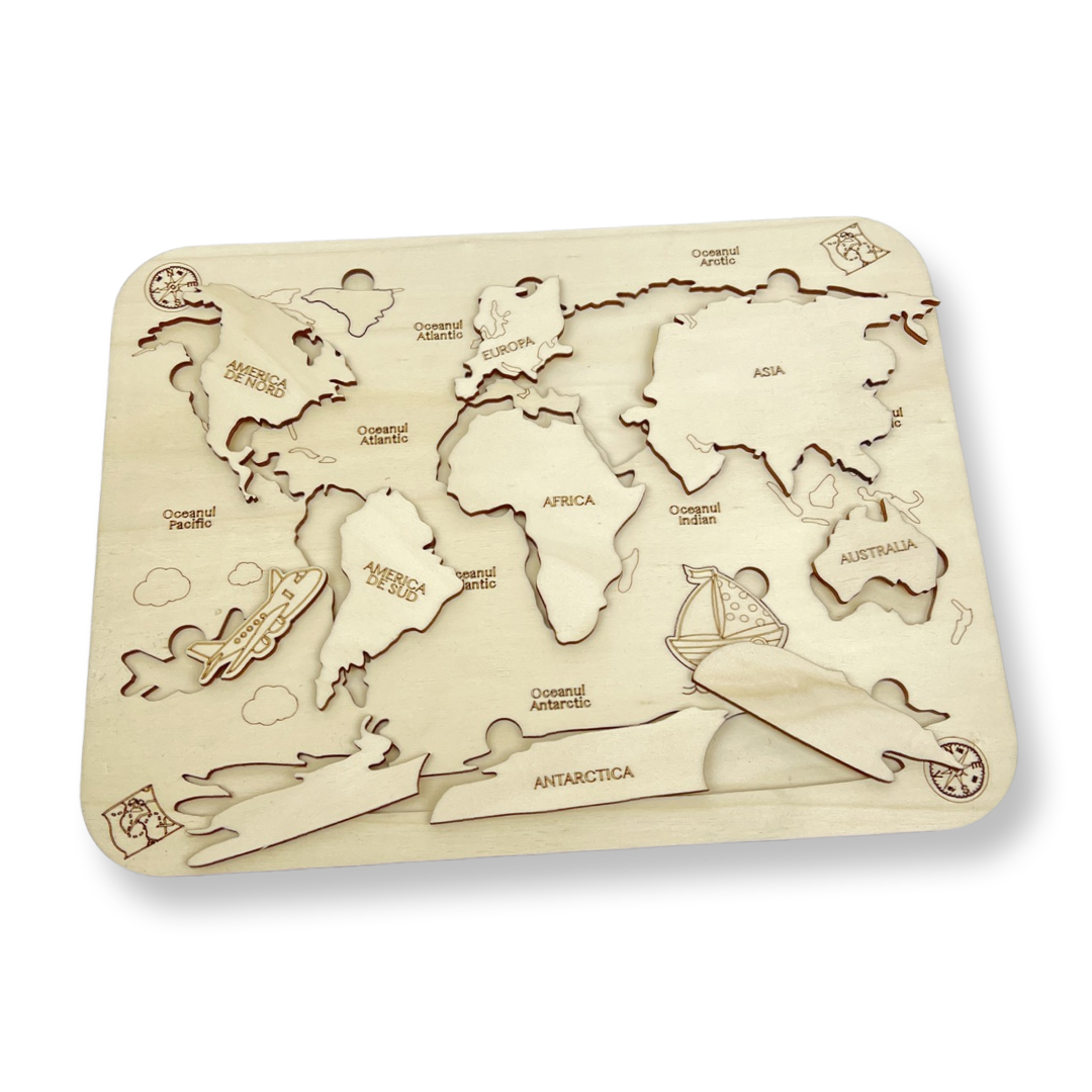 Puzzle 3D din lemn Harta lumii